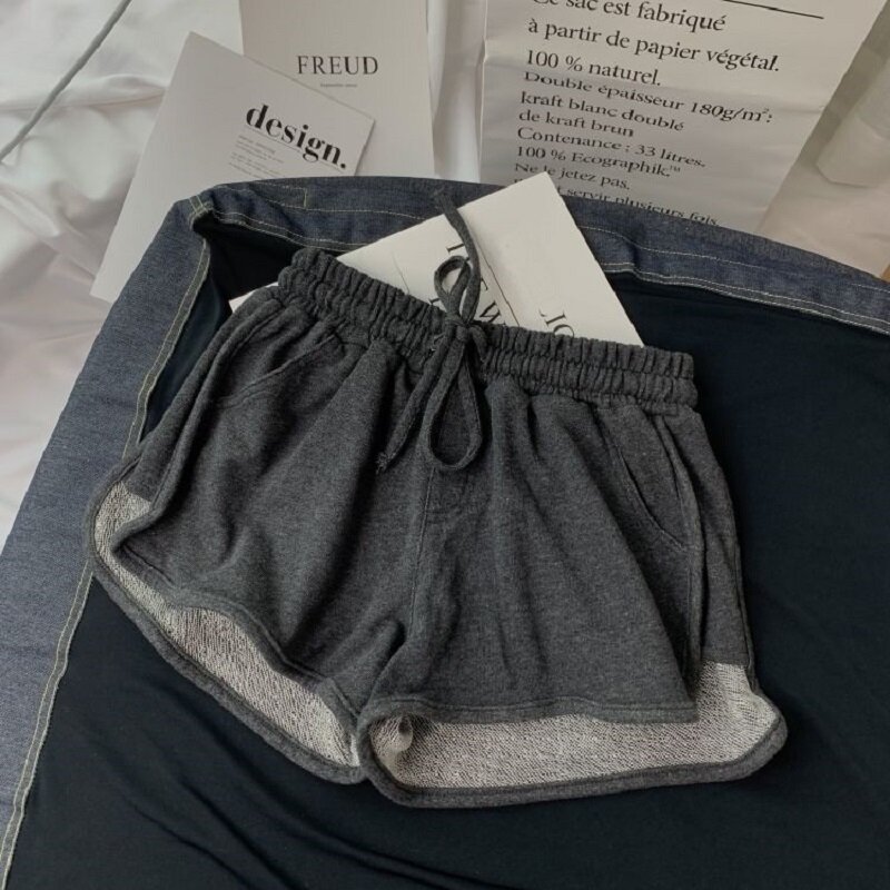 Pantalones cortos elásticos para mujer, Shorts informales de algodón, color gris, a la moda, para el hogar, S-3XL