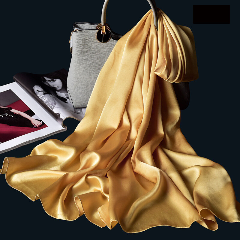 Lenço longo de seda pura para mulheres, xale pinta, lenço de seda 100% real, seda natural, lenço liso de cetim, luxo