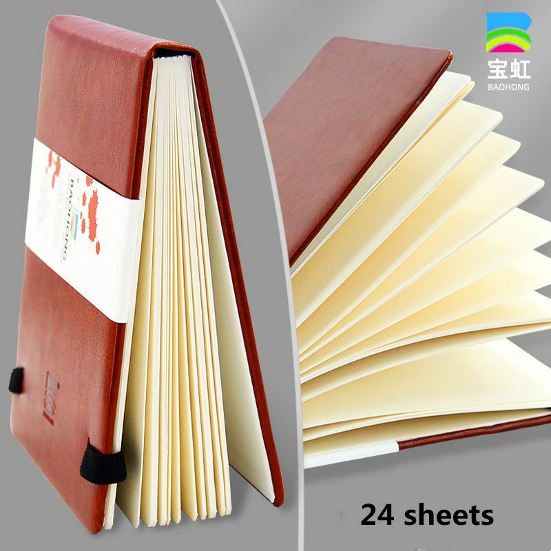 Baohong livro de papel aquarela 100% algodão pu, livro de papel 300g 24 folhas portátil para viagem aquarela sketchbook acuarelas materiais de arte
