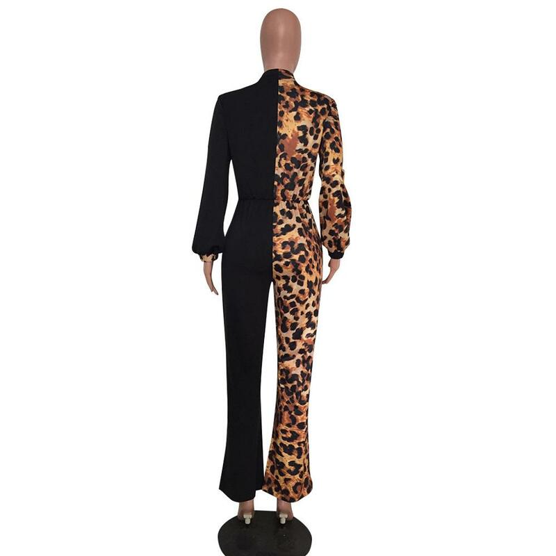 BKLD женские модные Лоскутные Комбинезоны с леопардовым принтом и комбинезоны, Клубная одежда, новые пикантные свободные комбинезоны с длинным рукавом и V-образным вырезом для женщин
