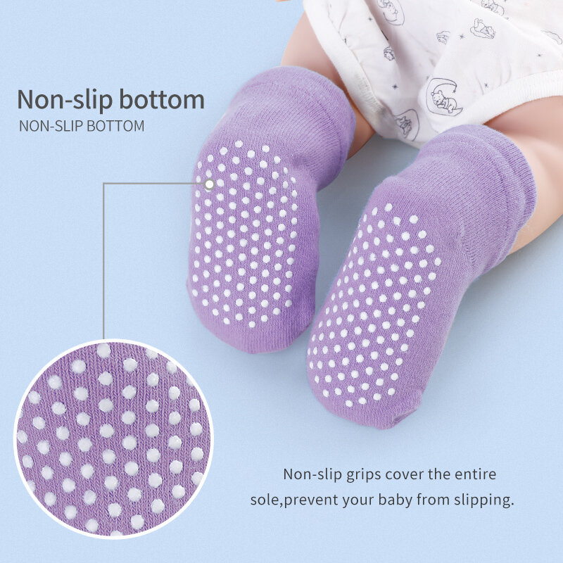 Chaussettes antidérapantes pour bébé de 6 à 36 mois, 100% coton biologique, pour garçons et filles