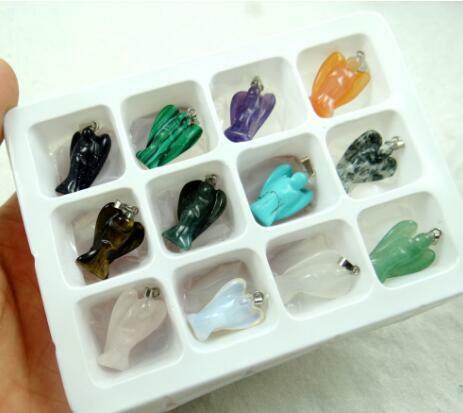 Natural Quartz crystal Turquoises tiger eye aventurine angel pendant for diy jewelry making necklace Accessories 12PCS