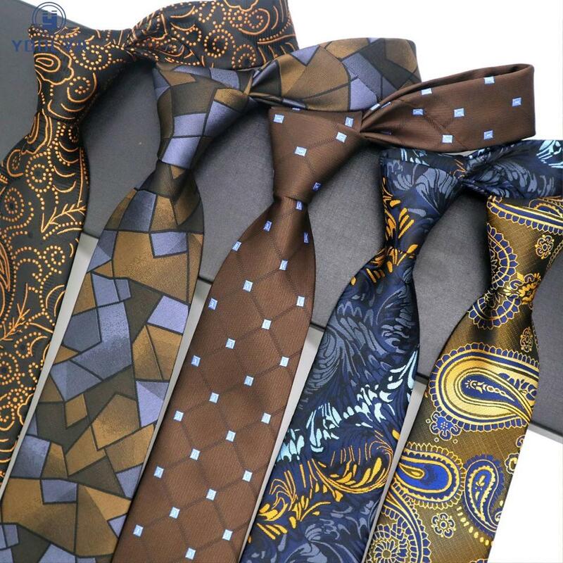 Fashion Mens Tie 8CM Brown Silk Neckwear Floral Dot Jacquard Woven Classic Neck Ties For Men Formal Business Wedding Party Groom