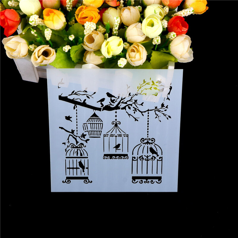 Plantillas de cerdas de árbol de jaula de capas artesanales para pintura de pared, álbum de recortes, tarjetas de papel decorativas, 1 unidad