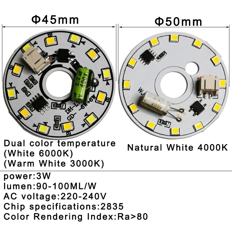 LED 전구 램프 칩, 3W, 6W, 12W, 18W, AC 220V, 240V, 스마트 IC, 드라이버 불필요, DIY, 내추럴 화이트, LED 다운라이트, 스포트라이트 비즈