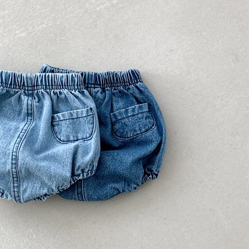 Baju Bayi Musim Panas Celana Pendek Bayi Denim Solid Pakaian Kasual Pot Pinggang Elastis