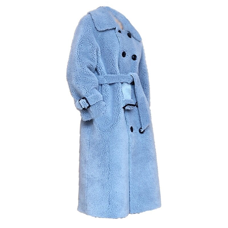 秋と冬の羊毛刈り機コート女性用ミドル丈フリース複合ウールファーコートダブルブレストベルト暖かさジャケット