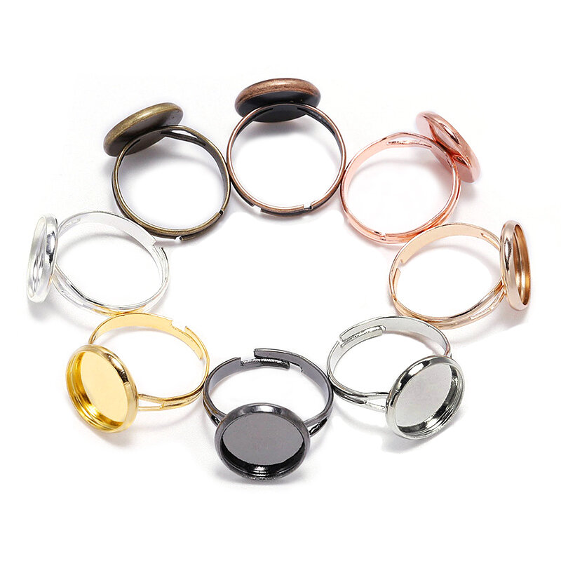 Base de anillo ajustable en blanco, cabujones de vidrio, bandeja de configuración de camafeo, anillo para hacer joyas Diy, 10mm, 12mm, 14mm, 16mm, 18mm, 20mm, 25mm, 10 unidades por lote