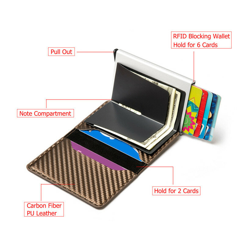 ZOVYVOL dompet kulit serat karbon, pemegang kartu aluminium 2024 baru kotak logam RFID ramping tipis baru casing kartu Pop-up