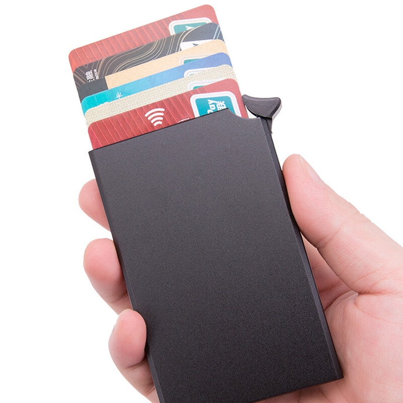 ZOVYVOL مخصص اسم الأعمال المحفظة حامل بطاقات بخاصية تحديد التردد اللاسلكي صندوق من الألومنيوم حامل بطاقة التلقائي المنبثقة مكافحة سرقة بطاقات البنك حامل
