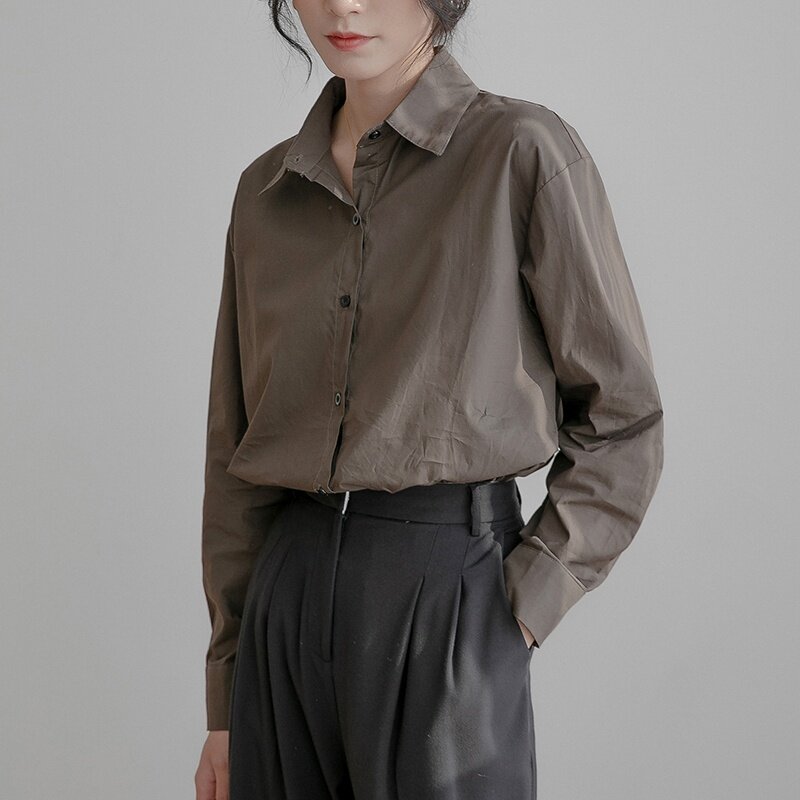 Blusa holgada informal de manga larga para mujer, camisa femenina, talla grande, 2021