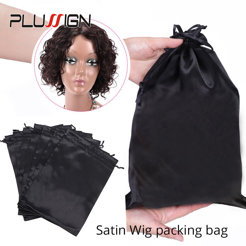 家庭やサロン用のサテン収納バッグ,10x13.8インチ,髪用の柔らかい黒とピンクのシルクのかつらバッグ,パッケージツール