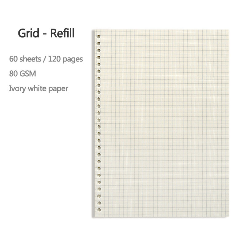 A5 B5 20 trous recharge de carnet à feuilles mobiles 60 feuilles reliure spirale papier Index à l'intérieur de la Page grille de points blanc Connell papeterie