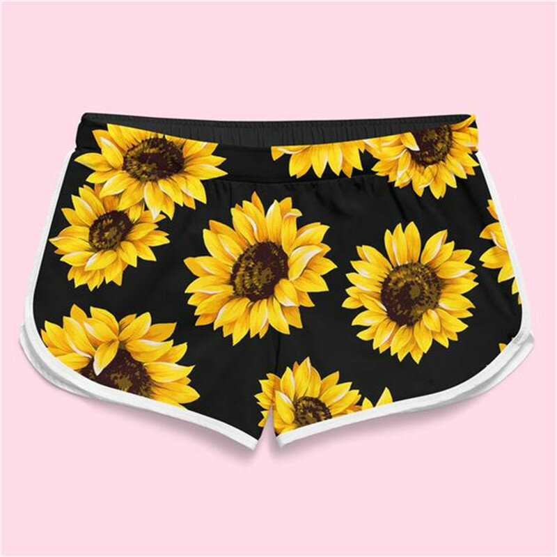PLstar Cosmos Summer Casual Shorts Sunflower 3D Printed Trousers Girl For Women Shorts Beach Shorts