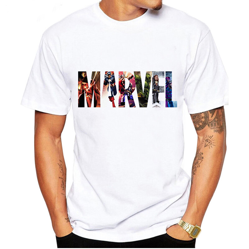 LUSLOS MARVEL Studios White T shirt Captain America Iron Spider Tshirt Short Sleeve Vogue Tshirts The Avengers Summer Tee Tops