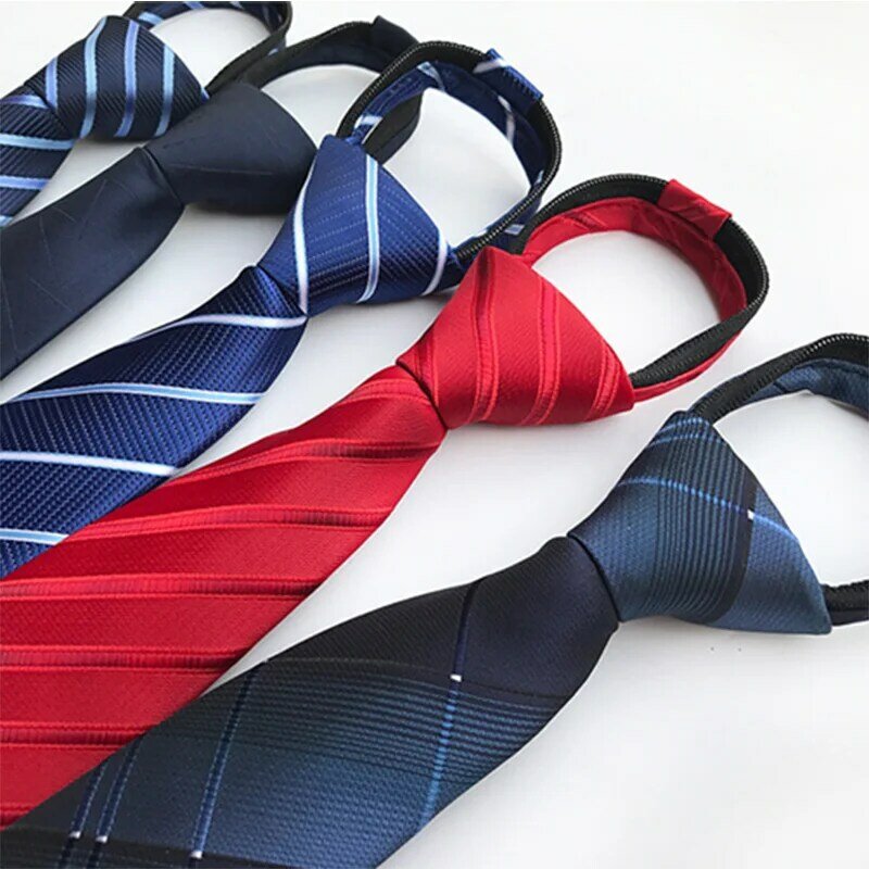 GUSLESON New Fashion 8cm Zipper Tie Stripe Plaid Print Neck Tie for Gentleman Wedding Party Cravats Accessories Elastic Tie