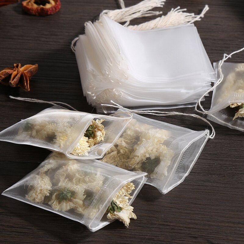 Przezroczyste torebki z nylonu puste torebki herbaty jednorazowe torebki herbaty z nylonu z sznurkiem Heal Seal worek filtracyjny do przypraw Herb Loose Tea
