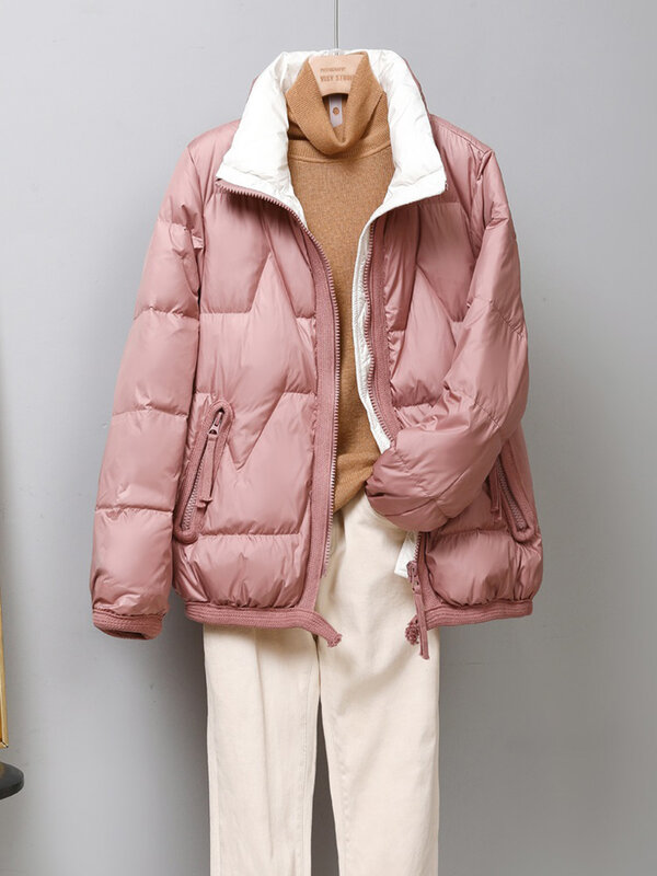 Зимние женские свободные легкие Короткие пуховики, верхняя одежда, женские теплые однотонные пальто в Корейском стиле на молнии, женская одежда 2021