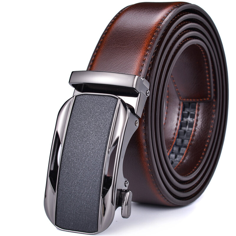Cinturón de cuero genuino con hebilla automática para hombres, vestido de trinquete