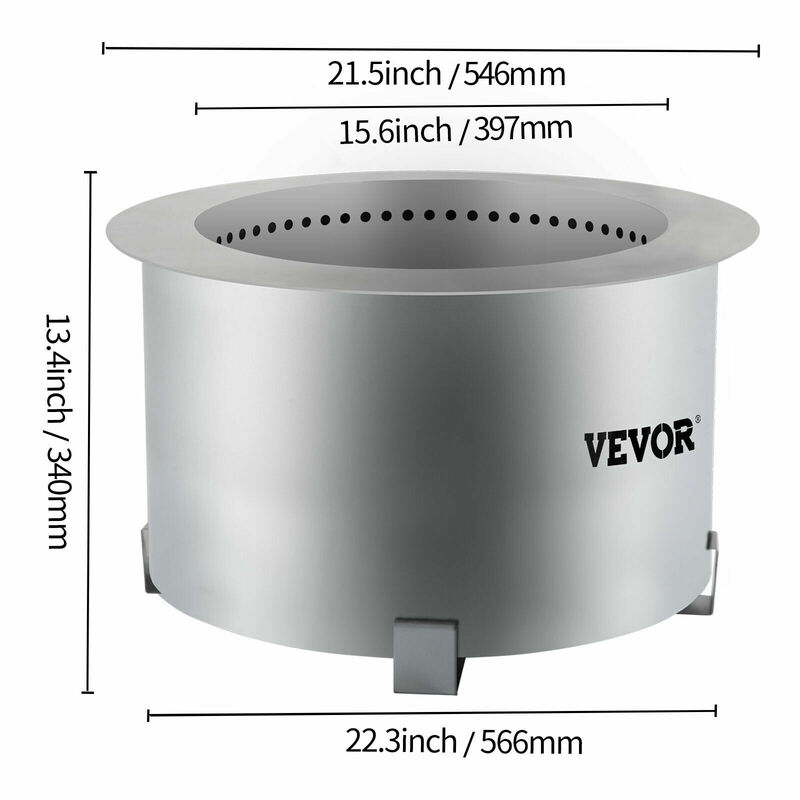 VEVOR Fire Bowl Pit Multi-Size/Type Stainless/Carbon Steel Double Wall Smokeless Wood Pellet Burning Spark with Stand Outdoors