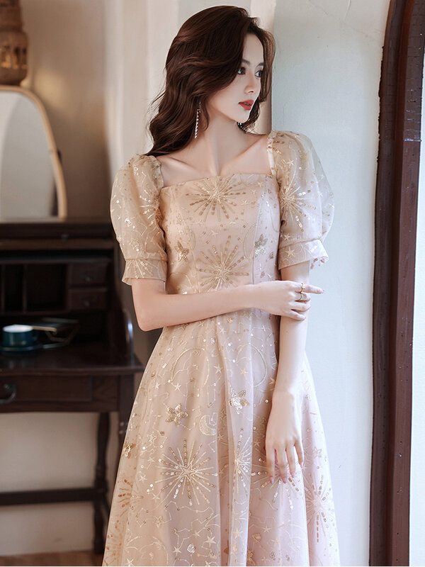 여성 공식 댄스 파티 드레스 Sequined Illusion Full Sleeve 우아한 연예인 드레스 Floor-Length Lace Embroidery Evening Dress