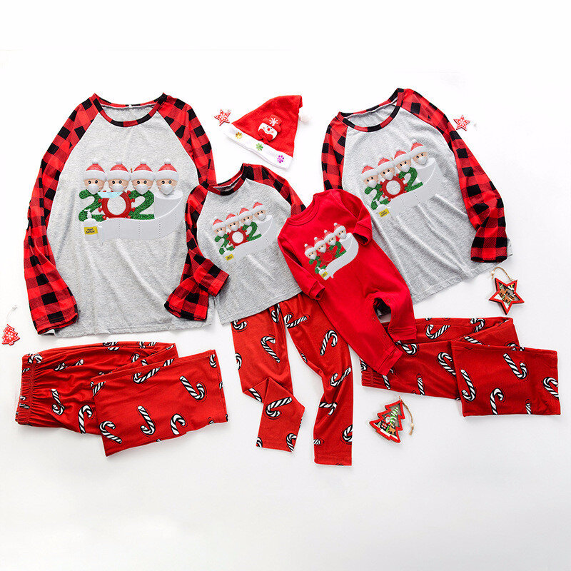 2020 Winter Neue Familie Weihnachten Pyjamas Set für Erwachsene Baby Kinder Homewear Dad Mom Jungen Mädchen Cartoon Print Plaid Kleidung outfits