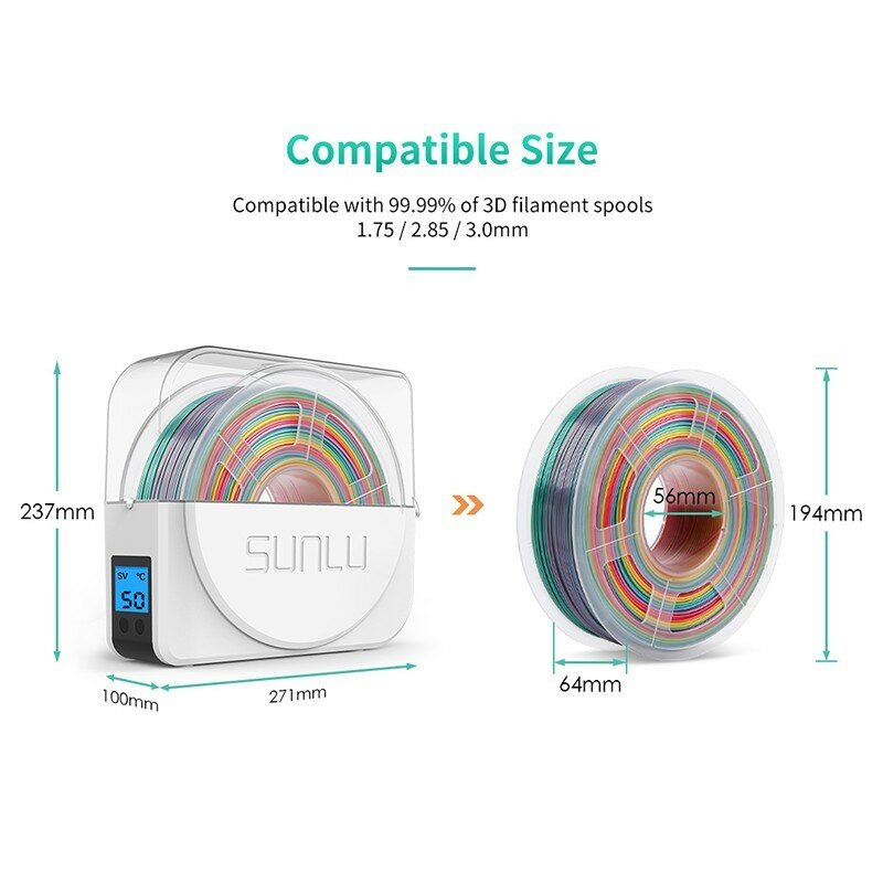 SUNLU-3D Filamento Secagem Caixa, Tela LCD, Secagem Filamento Caixa De Armazenamento, 3D Printer Mate Titular