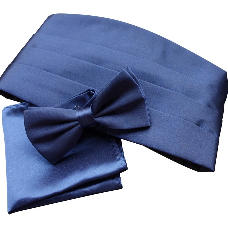 Ikepeibao-Cummerbund masculino com gravata borboleta, cinto quadrado preto com bolso, cintura elástica, 3 pcs