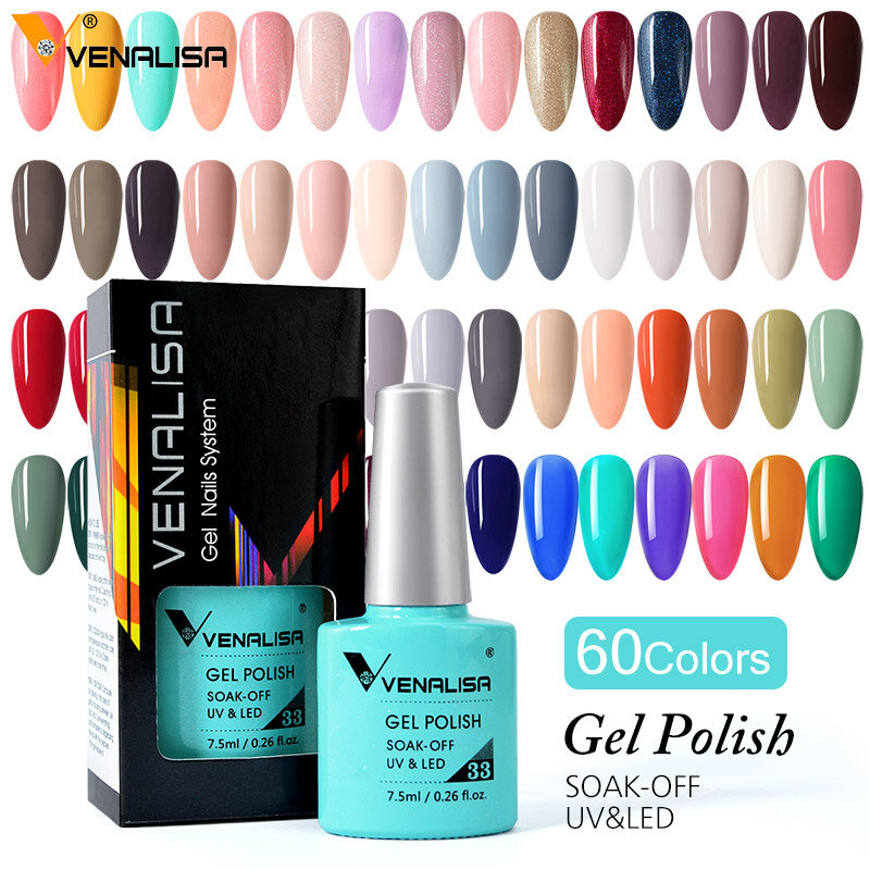Venalisa-Soak Off Gel Esmalte, Laca LED UV, Glitter Arte, Longa Duração, Fornecimento de Canni Nail, Atacado, 7,5 ml