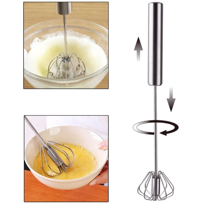Semi-Automatic Egg Beater 304 Stainless Steel Egg Whisk Manual Hand Mixer Self Turning Egg Stirrer Kitchen Accessories Egg Tools