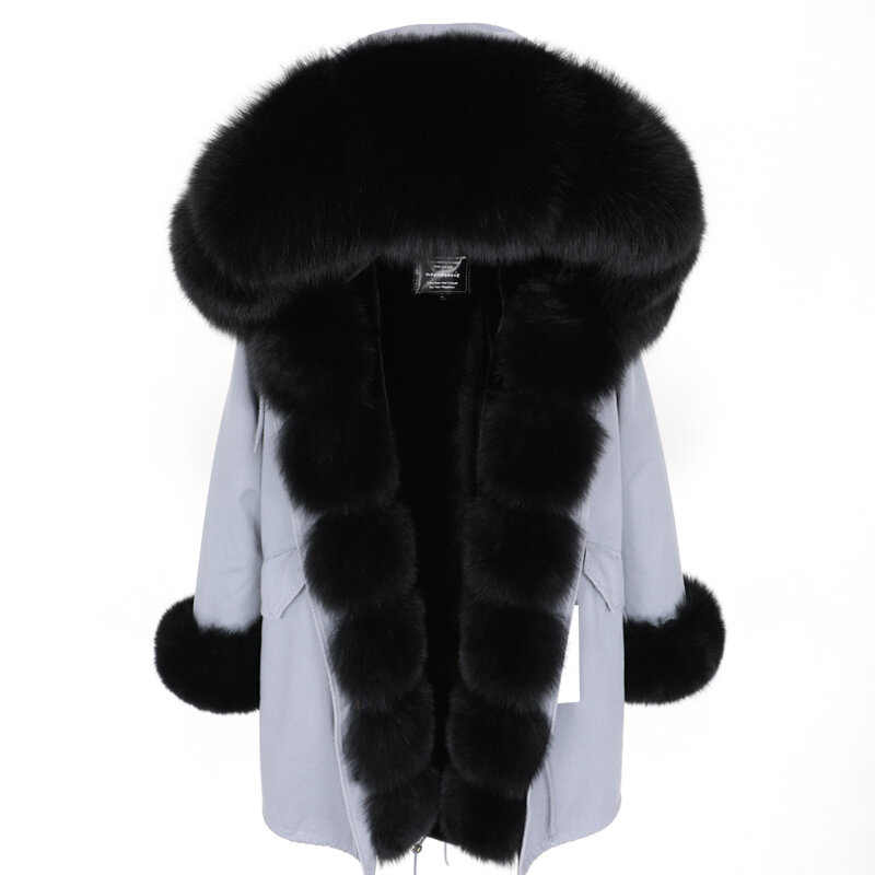 2020 MAOMAO KONG Wanita Panjang Jaket Chunky Jaket dengan Real Fox Fur Musim Dingin Kerah Kasual