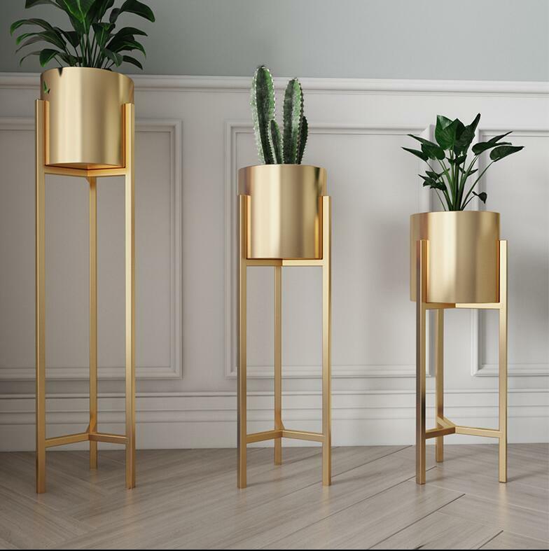 Nordic gold blume regal innen licht luxus eisen blumentopf rahmen gold boden typ hause wohnzimmer dekoration regal