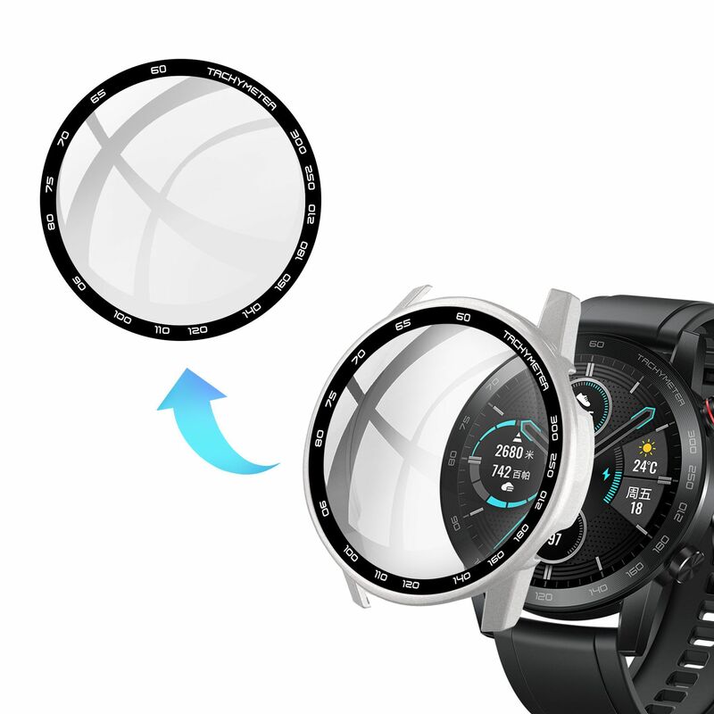Funda protectora de pantalla de vidrio de borde duro, carcasa de marco para Huawei Honor Magic Watch 2, 46MM, accesorios de cubierta de parachoques