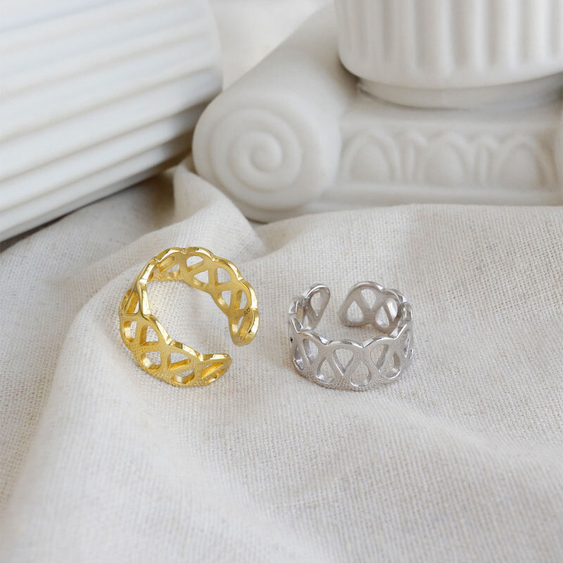 ANENJERY الفضة اللون هندسية المفتوحة خواتم للنساء الرجال الذهب الفضة الفرنسية الإناث خواتم الاصبع مجوهرات 2022
