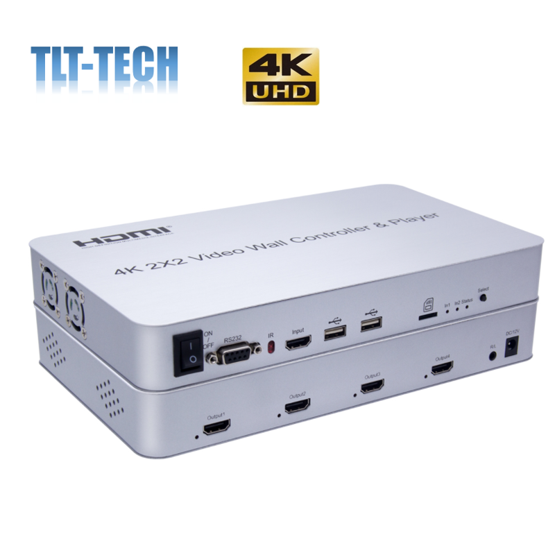 4K 2x2 비디오 벽 컨트롤러 및 플레이어, HDMI TV 프로세서, HDTV 접합기, 접합 디스플레이, USB 키보드 마우스, U 플래시 디스크, RS232