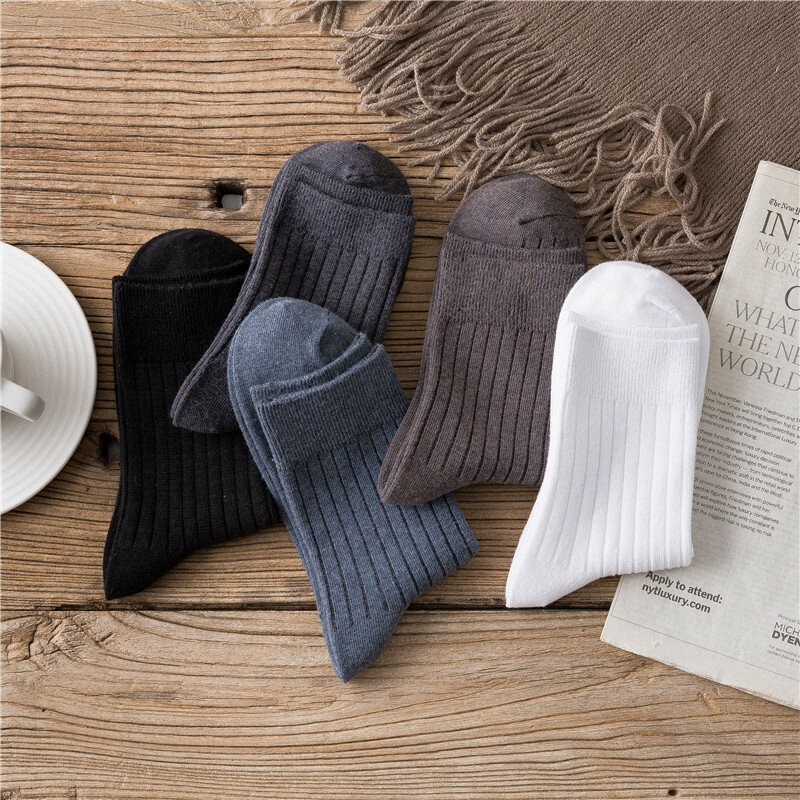 Mannen Katoen Effen Kleur Verticale Strepen Sokken Ademend Business Casual Mannelijke Sokken Hoge Kwaliteit Voor Europa En Amerika