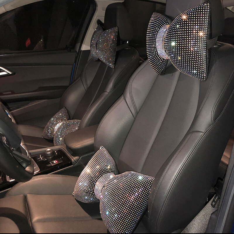 Oreiller de cou de voiture avec strass pour femmes, 1 pièce, soutien-tête Auto, oreiller de taille scintillant, accessoires de voiture pour femmes