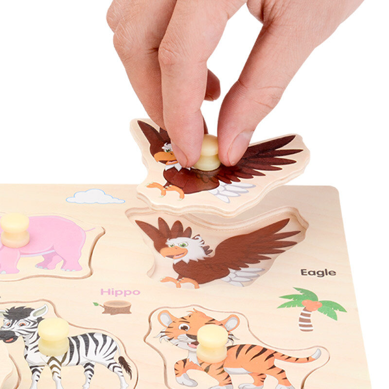 Kids 3D Wooden Puzzle Hand Grab Boards Toys Vehicle Animals Fruits Cognition Tangram Jigsaw Children Educational Montessori Toys