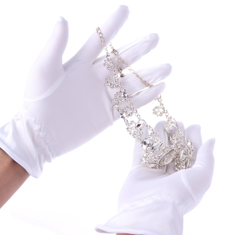 1 Pasang Putih Pemeriksaan Katun Lisle Sarung Tangan Kerja Koin Perhiasan Lisle Ringan