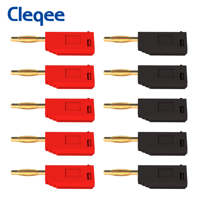 Cleqee P3012 10PCS 2Mm กล้วยปลั๊กแจ็คทองแดงชุบทองแดง Stackable สำหรับ Binding Post Test Probes 5สี