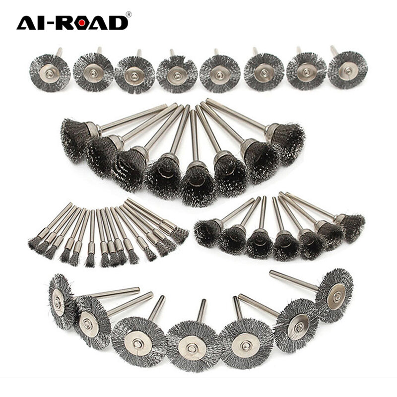 45pcs Stainless Steel Wire Mini Rotary Wheel Wire Brush Small Wire Brushes Set Accessories for Dremel Mini Drill Rotary Tools