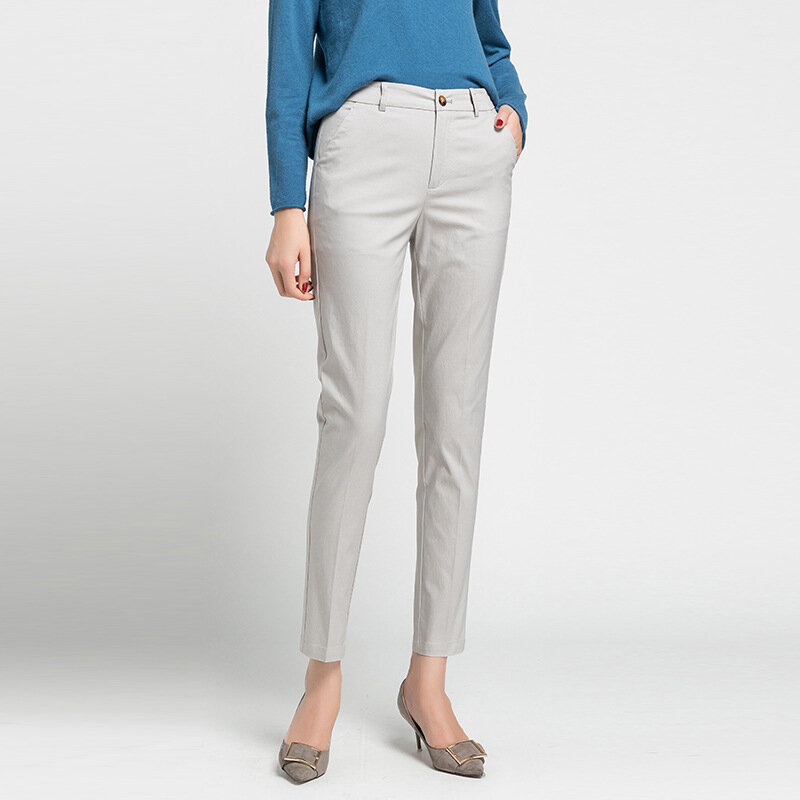 Calça feminina de algodão de cintura alta, peça calça casual para primavera e verão, folgada, 2020