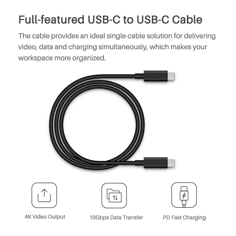 HUION Câble USB-C à USB-C 1m Prise en charge USB3.1 SEN1 DP Signal pour tablette de dessin graphique avec écran Kamvas 12/13/22