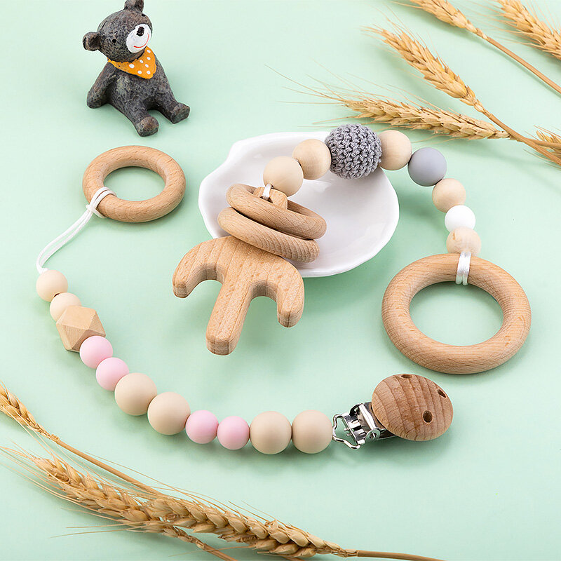 Anillo circular de madera de haya para bebé, juguete de varilla Molar, colgante de madera de grado alimenticio, dentición, 5 piezas, 40/55/70mm