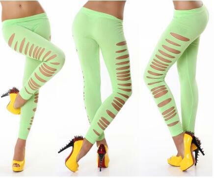 Fashion side hole hole leggings seamless candy color large size tight high elasticity women's cropped pants