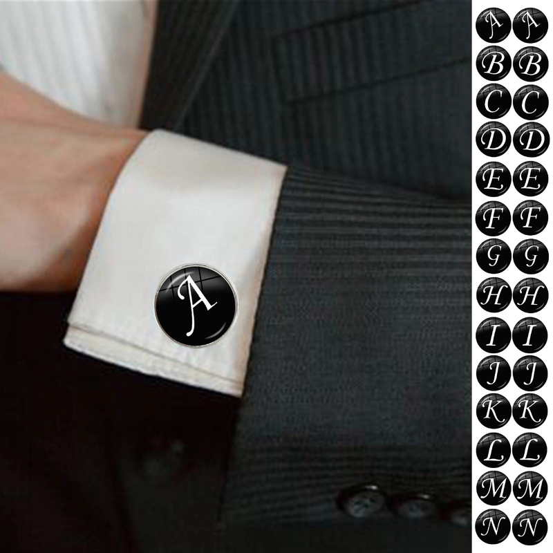 Мужская мода A-Z запонки «Алфавит» серебристого цвета стеклянный купол письмо запонка для мужской рубашки джентльмена Свадебные Запонки Подарок