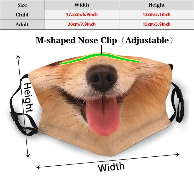 Divertente Pomeranian Dog Face Print filtro lavabile maschera per bocca antipolvere divertente maschera per il viso del cane Pomeranian Pomeranian Face Pomeranian