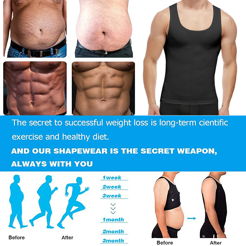 Mens Slimming Body Shaper เสื้อกั๊กเสื้อ ABS หน้าท้องการบีบอัดเสื้อซ่อน Gynecomastia Moobs Workout TANK Tops Undershirts
