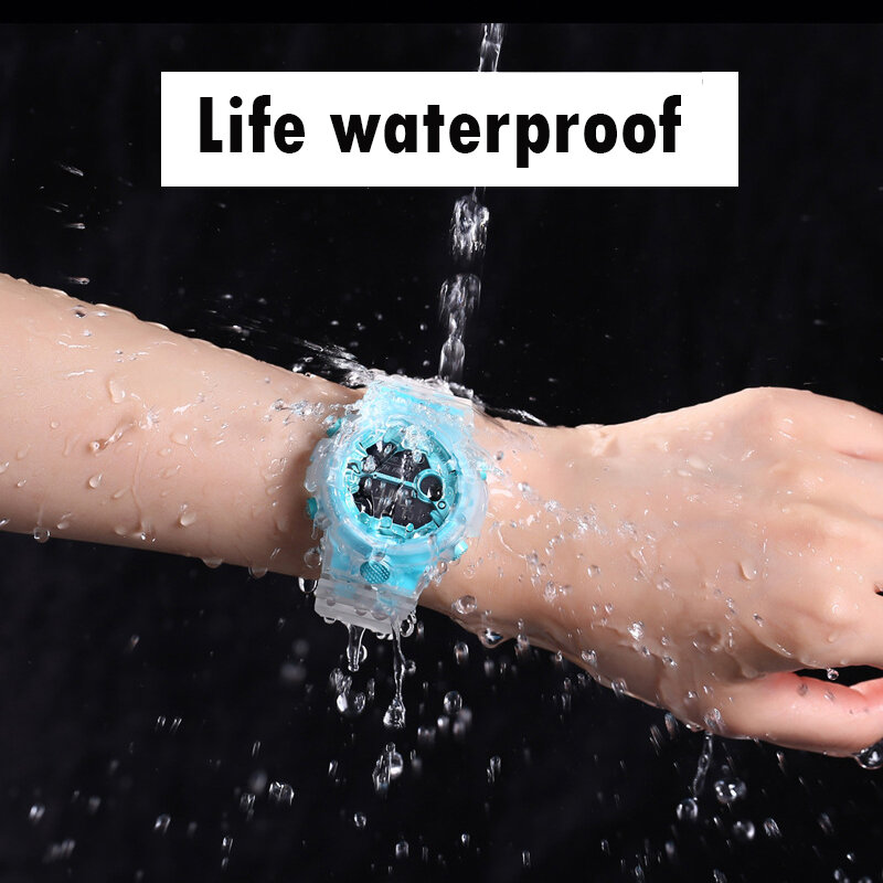 UTHAI CE35 디지털 전자 손목시계, 투명 젤리, 방수 수영, 여아, 청소년, 어린이 스포츠 시계