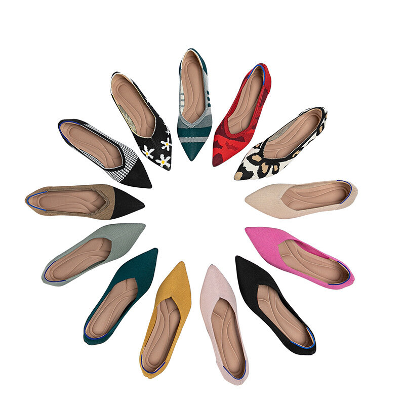 Zapatos planos de punto puntiagudos para mujer, zapatos de boutique cómodos y elásticos, moda de ocio, primavera y otoño